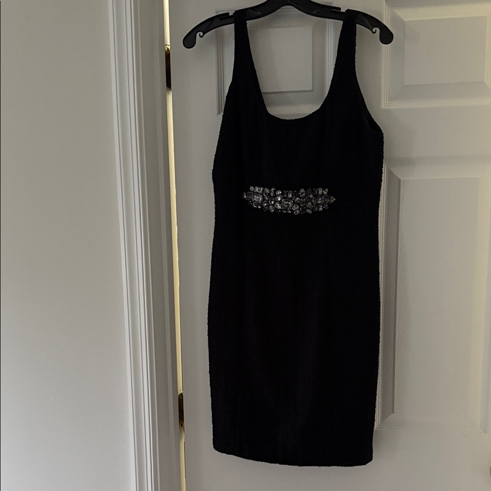 Boston Proper Black Mini Dress with Silver Accents